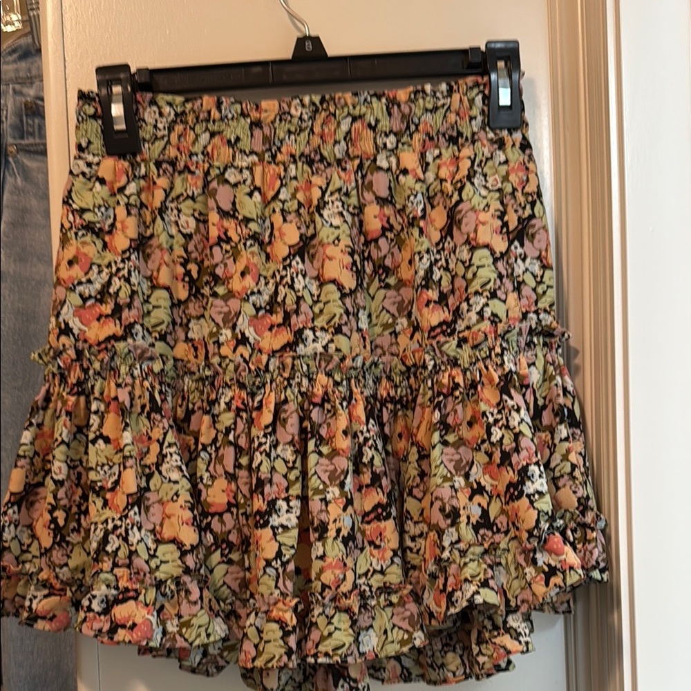 Orange and Brown Bubble Mini Skirt with Ruffled Tiers